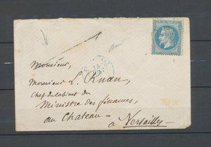 1871 Env. N°29 obl C 15 bleu pour le château de versailles Rareté TB X5108