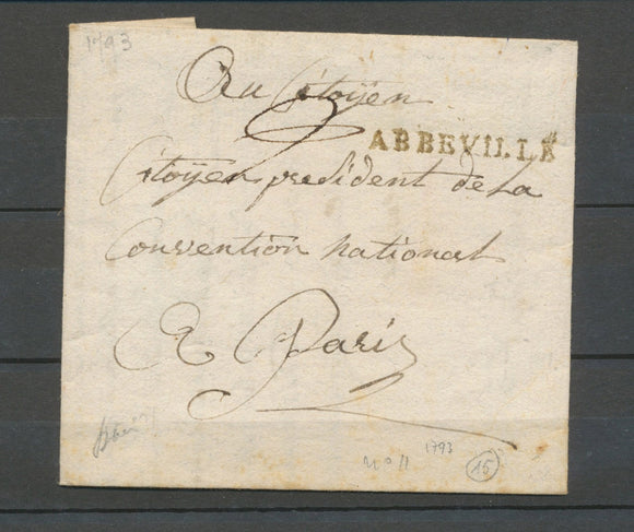 Lettre SOMME ABBEVILLE, Lenain n°11 ayant resservi en 1793, Superbe X5137