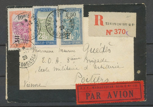 5.12.1929 Env. TANANARIVE-France sur LR, 3 timbres Obl, Superbe X5155