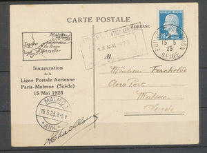 1925 CP PARIS-MALMOE, signée CHAILLOUX le pilote (75c Pasteur) Superbe X5166