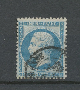 Classique Napoléon N°22 20c bleu oblitéré par le petit cachet à date X91