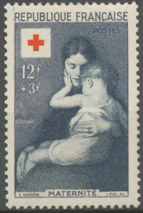 Au profit de la Croix-Rouge. Maternité, Eugène Carrière (1849-1906) 12f + 3f. Bleu-gris et bleu-noir. N ** Y1006