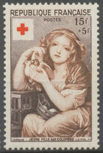 Au profit de la Croix-Rouge. Jeune fille aux colombes, J-B Greuze 1725-1805 15f + 5f. Brun et sépia. Neuf luxe ** Y1007