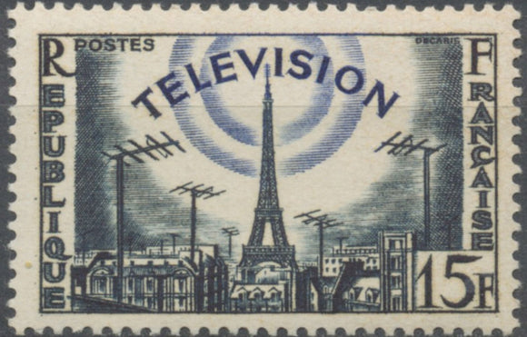 La Télévision. La Tour Eiffel et antennes, toits de Paris. 15f. Bleu-noir et outremer. Neuf luxe ** Y1022