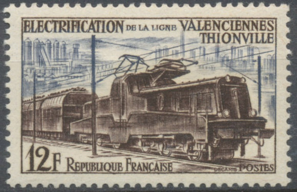 Électrification de la ligne Valenciennes-Thionville. Locomotive Alsthom 12f. Sépia et gris-bleu. Neuf luxe ** Y1024
