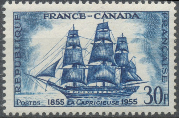 Centenaire de l'amitié franco-canadienne. Frégate La Capricieuse 30f. Bleu-vert et bleu. Neuf luxe ** Y1035