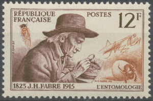 Inventeurs et chercheurs célèbres. J-H Fabre et insectes 12f. Brun-violet et brun-orange. Neuf luxe ** Y1055