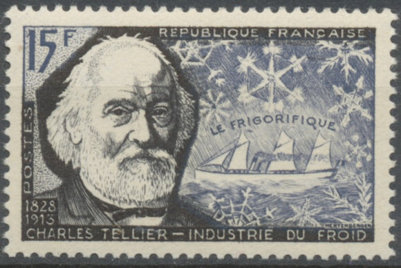 Inventeurs et chercheurs célèbres. Charles Tellier et navire frigorifique 15f. Noir et violet-noir. Neuf luxe ** Y1056