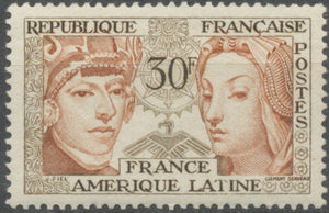 Amitié France-Amérique latine. Sculpture péruvienne du XVI° siècle. 30f. Brun et brun-rouge. Neuf luxe ** Y1060