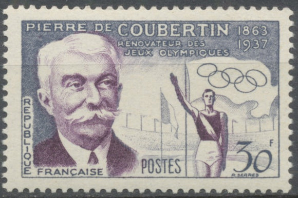 60e anniversaire de la rénovation des Jeux Olympiques. Baron Pierre de Coubertin 30f. Gris et lilas. Neuf luxe ** Y1088