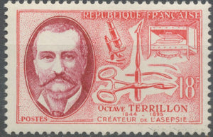 Savants et inventeurs. Octave Terrillon, créateur de l'aseptie 18f. Rose et lie-de-vin. Neuf luxe ** Y1097