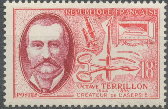 Savants et inventeurs. Octave Terrillon, créateur de l'aseptie 18f. Rose et lie-de-vin. Neuf luxe ** Y1097