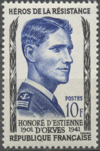 Héros de la Résistance (I) Honoré d'Estienne d'Orves 10f. Noir et outremer. Neuf luxe ** Y1101