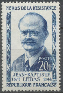 Héros de la Résistance (I) Jean-Baptiste Lebas 20f. Bleu-vert et bleu. Neuf luxe ** Y1104