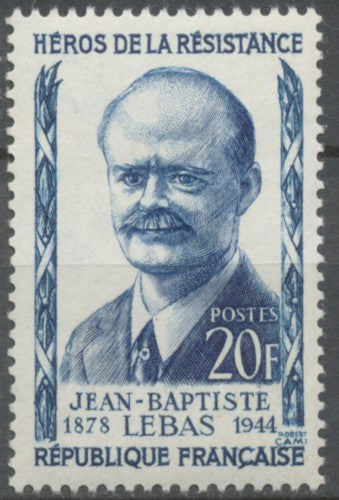 Héros de la Résistance (I) Jean-Baptiste Lebas 20f. Bleu-vert et bleu. Neuf luxe ** Y1104