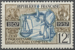 Sesquicentenaire de la Cour des Comptes. 12f. Brun-olive, noir et bleu. Neuf luxe ** Y1107