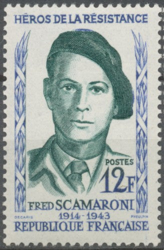Héros de la Résistance (II) Fred Scamaroni 12f. Bleu clair et vert-bleu. Neuf luxe ** Y1158