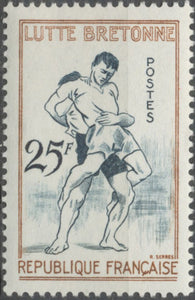 Jeux traditionnels. Lutte bretonne 25f. Brun et vert-noir. Neuf luxe ** Y1164