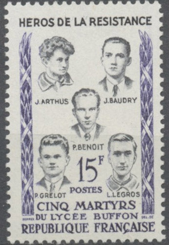 Héros de la Résistance (III) Les 5 martyrs du lycée Buffon  15f. Violet et gris-noir. Neuf luxe ** Y1198
