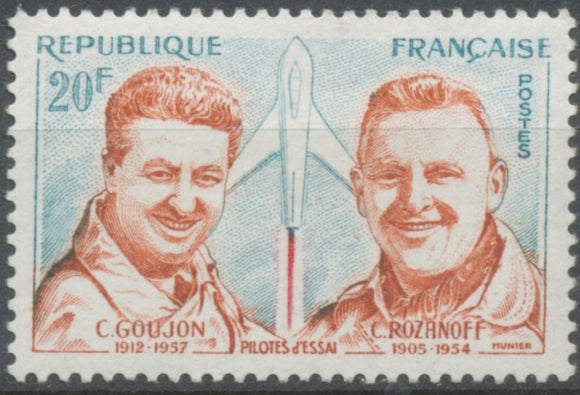 Hommage aux pilotes d'essai. Charles Goujon et colonel Rozanoff. 20f. Bleu et brun-orange. Neuf luxe ** Y1213