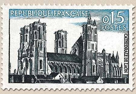 Série touristique. Cathédrale de Laon  15c. Bleu-noir et bleu Y1235
