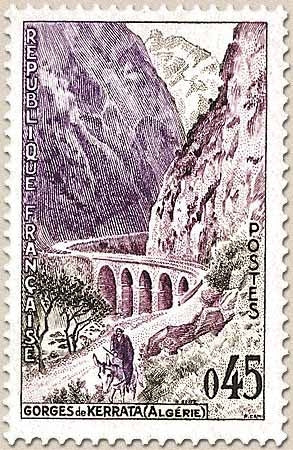Série touristique. Gorges de Kerrata, en Algérie  45c. Olive et violet Y1237