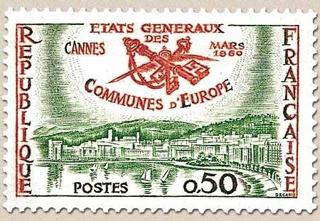 5e session des États généraux des communes d'Europe, à Cannes. Vue de Cannes  50c. Rouge-orange et vert Y1244