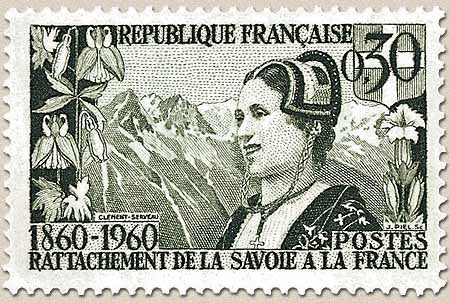 Centenaire du rattachement du duché de Savoie et du comté de Nice. Savoyarde et glaciers de l'Homme  30c. Y1246