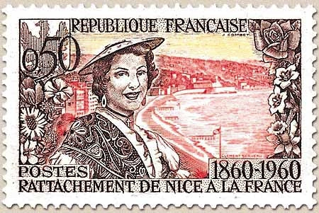 Centenaire du rattachement du duché de Savoie et du comté de Nice. Niçoise et plage  50c. Y1247