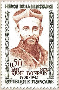 Héros de la Résistance (4e série) Abbé René Bonpain  50c. Olive et brun-rouge Y1252