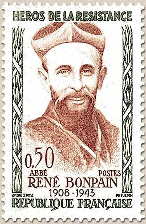 Héros de la Résistance (4e série) Abbé René Bonpain  50c. Olive et brun-rouge Y1252