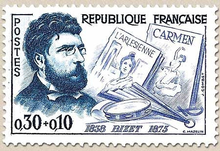 Célébrités. Georges Bizet et évocation de l'Arlésienne et de Carmen  30c. + 10c. violet et bleu Y1261