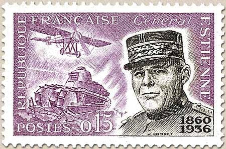 Centenaire de la naissance du général Estienne. Portrait, char Renault et avion d'observation  15c. Y1270