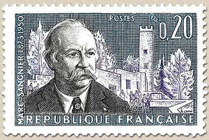 10e anniversaire de la mort de Marc Sangnier. Marc Sangnier et auberge de la jeunesse  20c. Bleu, lilas et noir Y1271