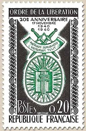 20e anniversaire de l'Ordre de la Libération. 20c. Noir et vert Y1272