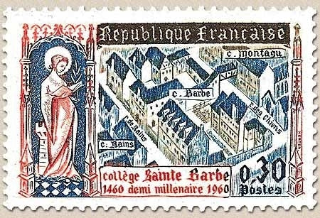 5e centenaire du collège Sainte-Barbe, à Paris. Statuette de Ste Barbe et ancien plan du quartier du Collège  30c. Y1280