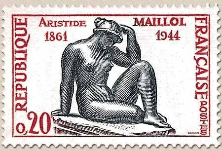 Centenaire de la naissance du sculpteur Aristide Maillol. La Pensée, de Maillol . 20c. Rouge et vert-noir Y1281