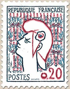 Type Marianne de Cocteau. 20c. Bleu et rouge (I) Y1282