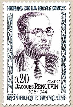 Héros de la Résistance (5e série) Jacques Renouvin  20c. Bleu et lilas Y1288