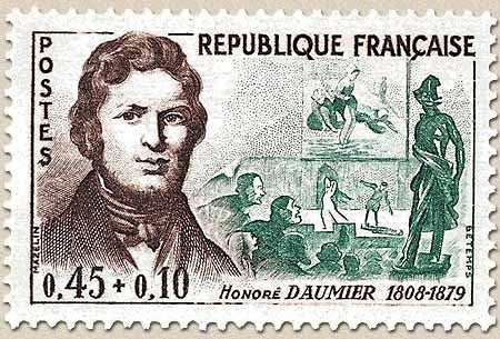 Célébrités. Honoré Daumier et ses œuvres : laveuses, le drame, Ratapoil  45c. + 10c. Y1299