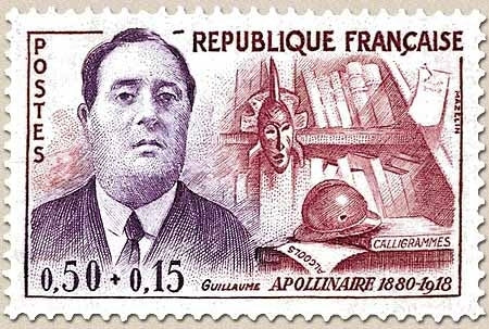 Célébrités. Guillaume Apollinaire et évocation de ses œuvres  50c. + 15c. Lilas-rose et violet Y1300