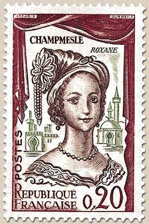 Comédiens français. Encadrement grenat. La Champmeslé, dans le rôle de Roxane  20c. Vert et brun-violet Y1301