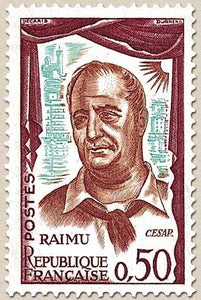 Comédiens français. Encadrement grenat. Raimu, dans le rôle de César (Marius)  50c. Bleu-vert et brun-orange Y1304