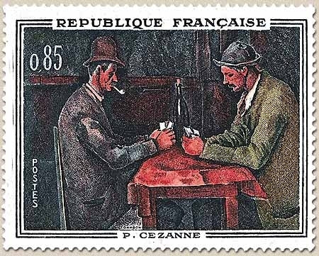 Tableaux de peintres modernes. Les Joueurs de cartes, de Paul Cézanne (1839-1906) 85c. Polychrome Y1321