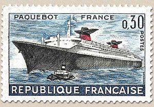 Premier voyage du paquebot France 30c. Bleu foncé, noir et rouge Y1325