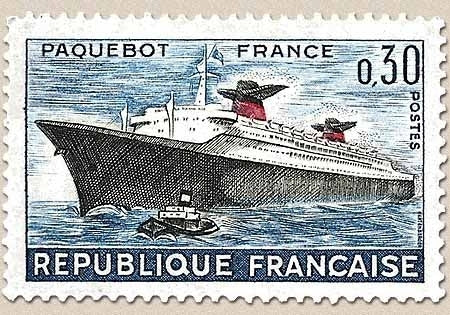 Premier voyage du paquebot France 30c. Bleu foncé, noir et rouge Y1325