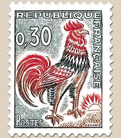 Type Coq de Decaris. 30c. Vert, rouge et bistre Y1331A