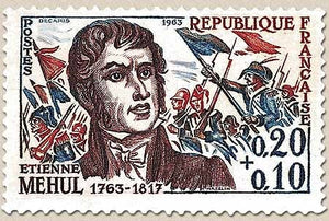 Célébrités. Etienne Méhul (compositeur, bicentenaire de sa naissance) 20c. + 10c. Rouge, bleu et brun-rouge Y1371