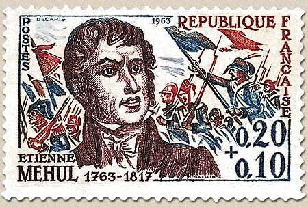 Célébrités. Etienne Méhul (compositeur, bicentenaire de sa naissance) 20c. + 10c. Rouge, bleu et brun-rouge Y1371