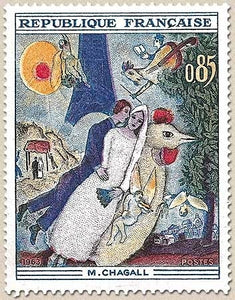 Oeuvres d'art. Les mariés de la Tour Eiffel, de Chagall  85c. Polychrome Y1398